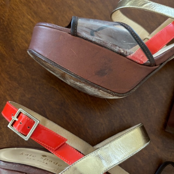 Kate Spade Platform Clear Orange Gold Brown Open Toe Heels - Picture 3 of 9